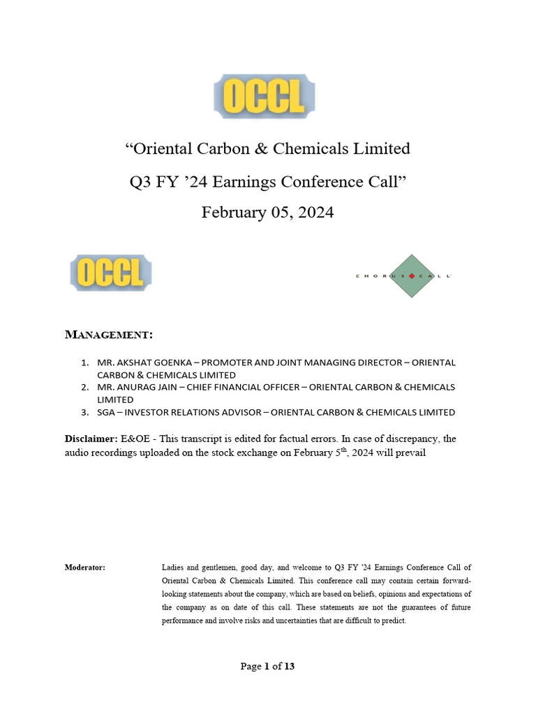 Transcript of Call 05022024 | PDF | Dividend | Investing