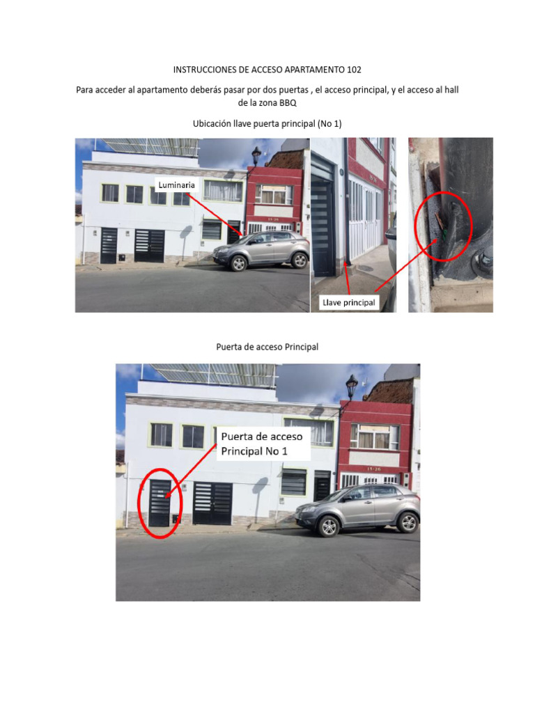 Instrucciones de Acceso Apartamento 102 | PDF