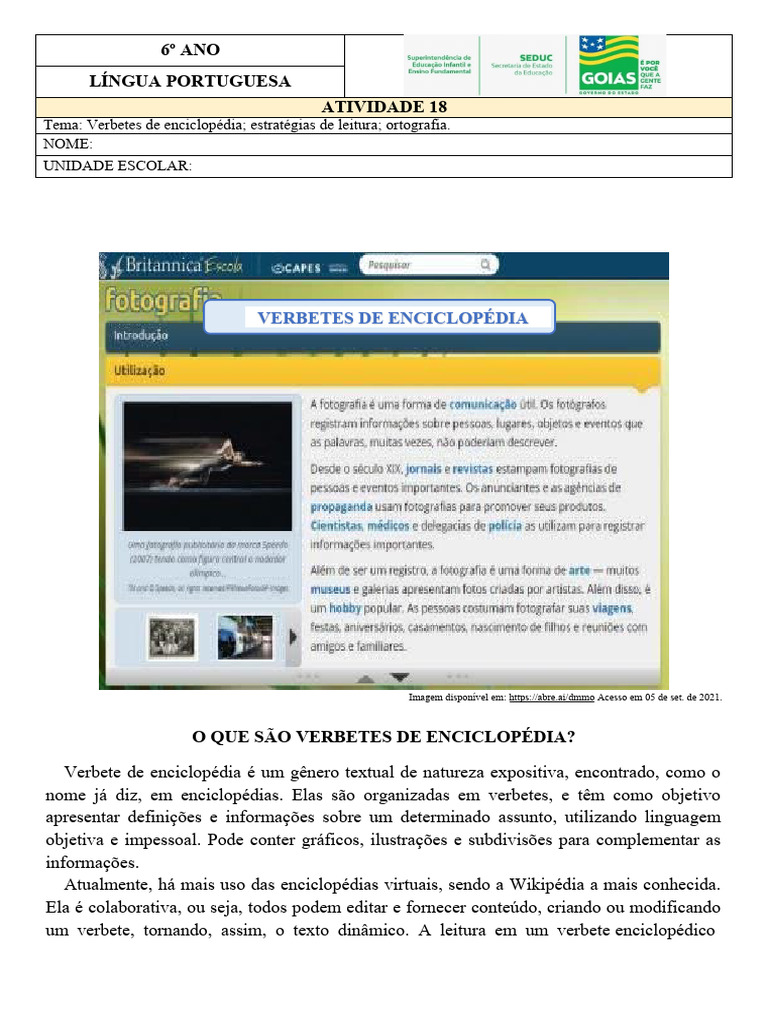 Verbetes-de-enciclopedia-Estrategias-de-leitura-Ortografia | PDF | Café ...