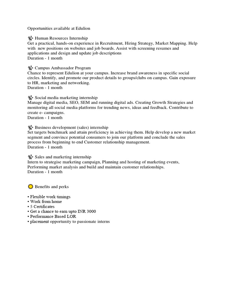 Internship Opportunities Available at Edulion | PDF