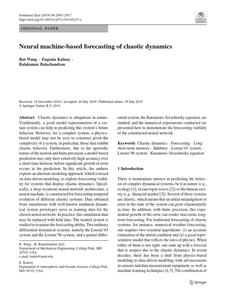Neural Machine-Based Forecasting of Chaotic Dynamics | PDF | Chaos ...