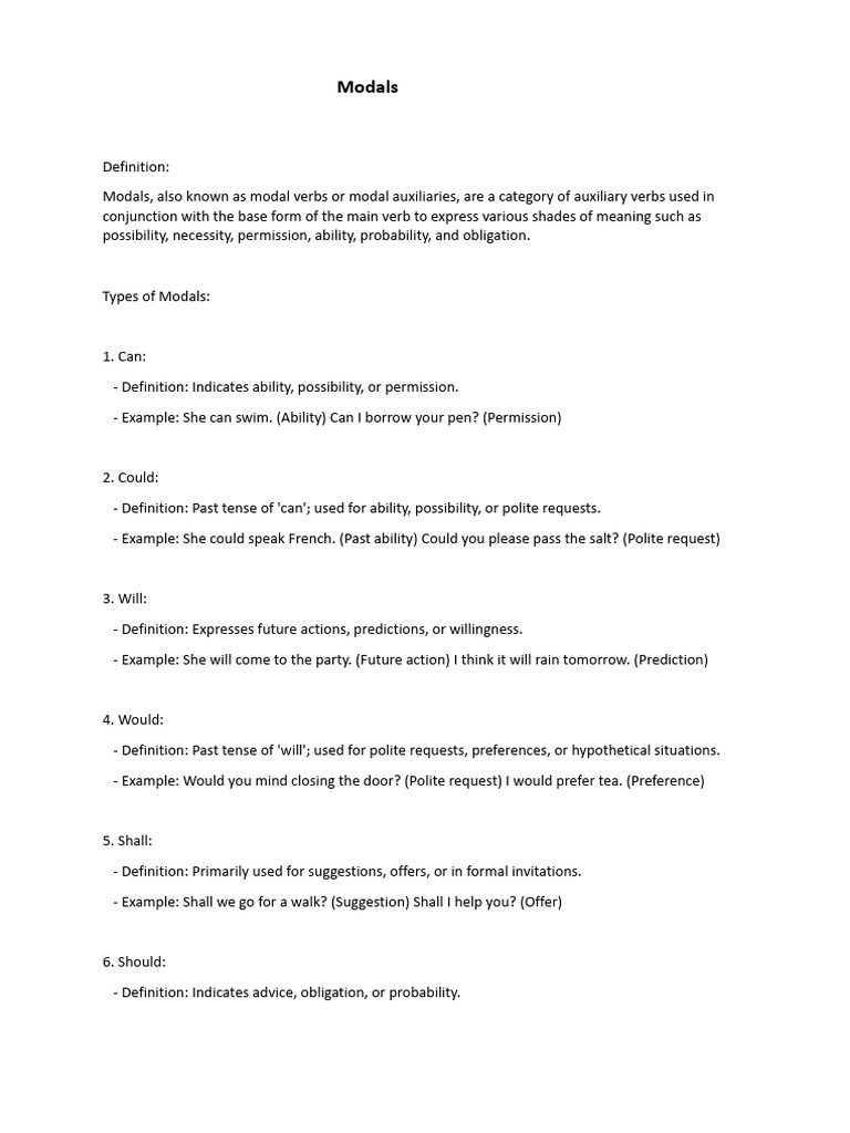 Modals Short Notes | PDF | Language Mechanics | Linguistics