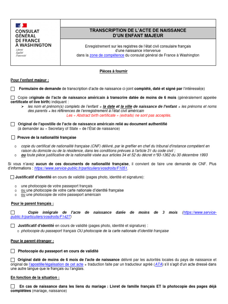 Transcription acte de naissance majeur | PDF | Certificat de naissance ...