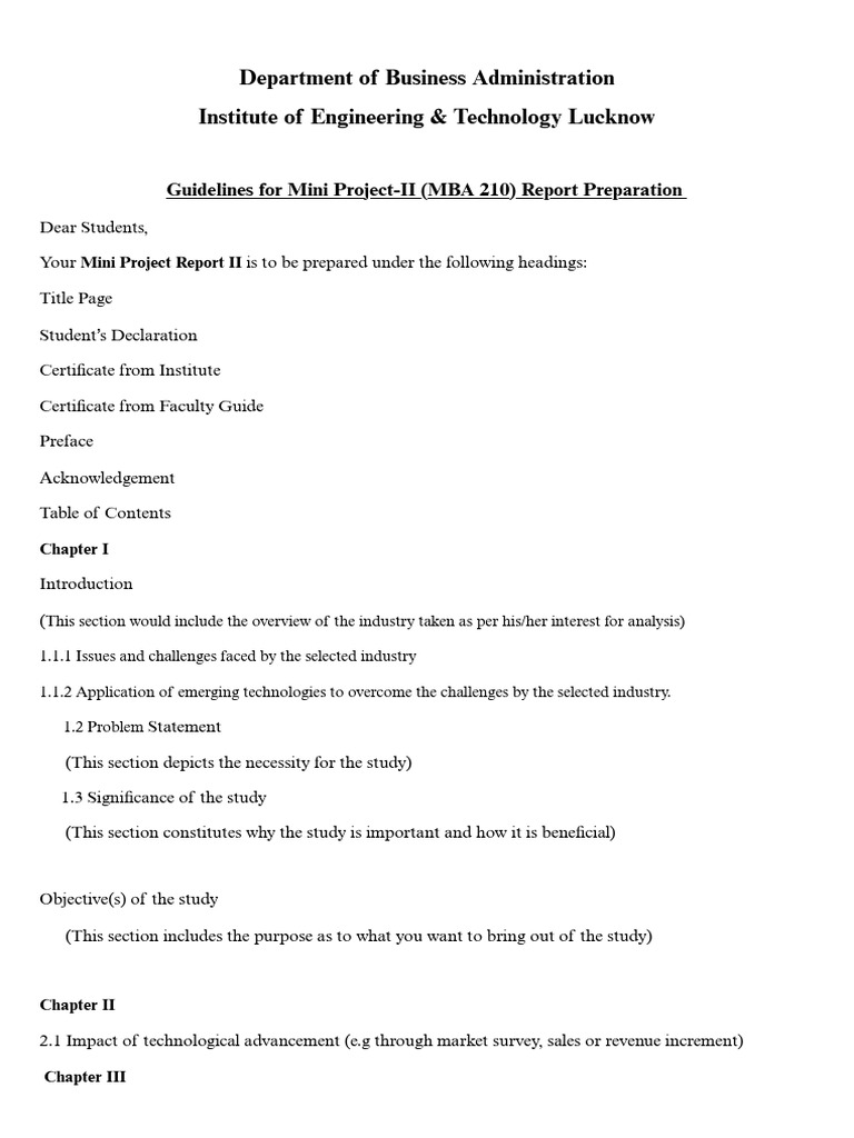 MBA Mini Project Report Guidelines | PDF | Business
