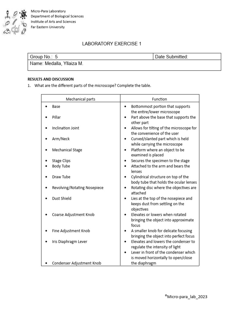 Micropara - Lab 1 - 2023 | PDF | Eukaryotes | Cell (Biology)