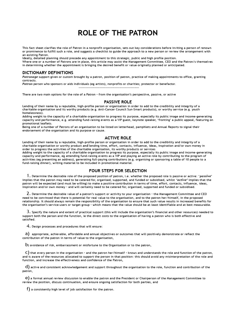 Role and Duties of a Patron in Nonprofits | PDF | Charitable ...