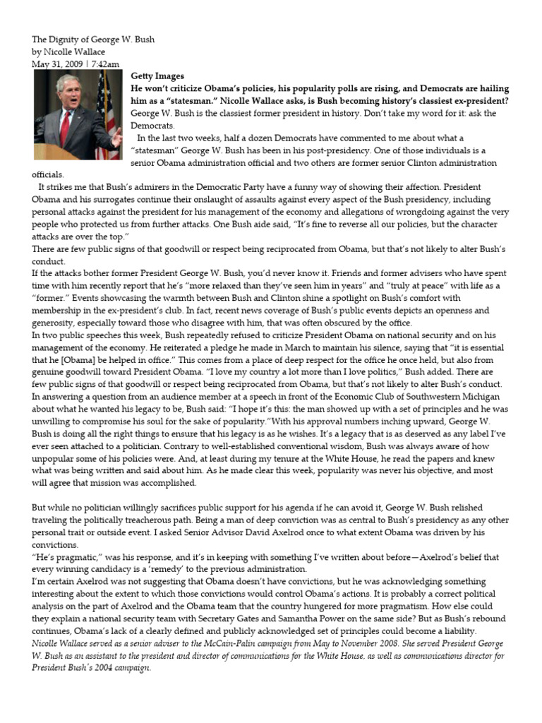 09 05 31 G.W Bush's Dignity | PDF | George W. Bush | American Government