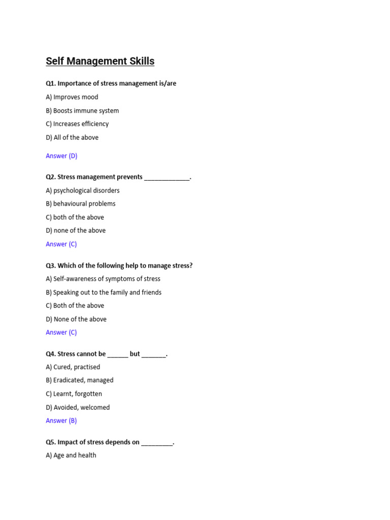 Essential Self Management Skills Guide | PDF | Stress Management ...