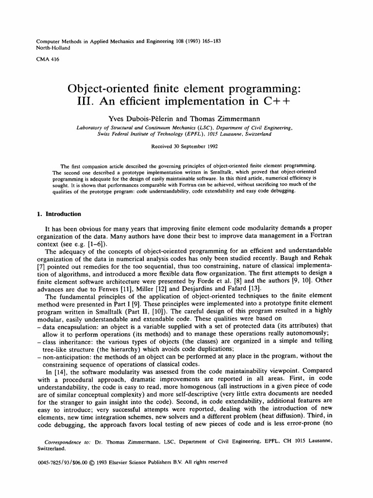 Object-Oriented Finite Element Programming: III. An Efficient ...