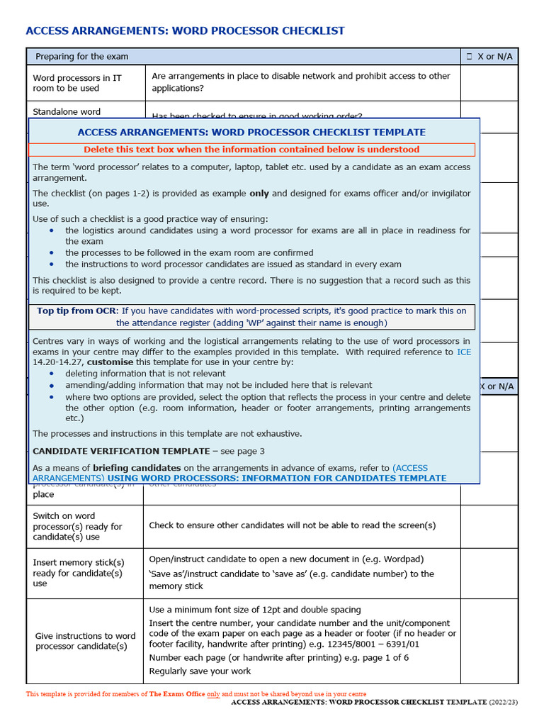 Word Processor Exam Access Checklist | PDF | Central Processing Unit ...