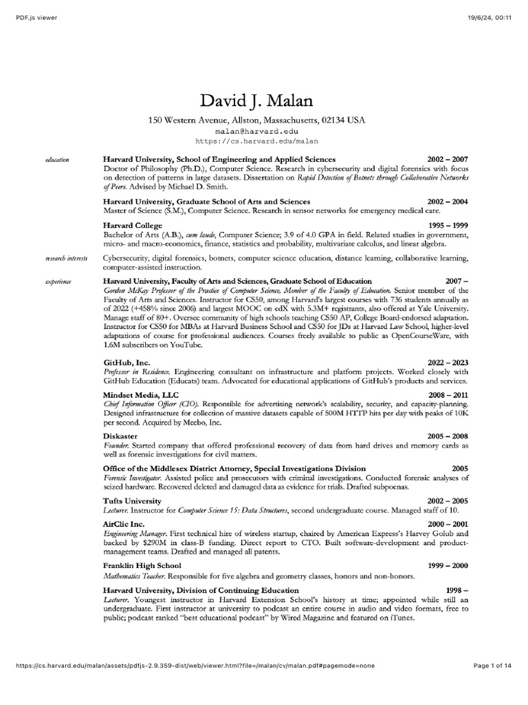 David J. Malan CV | PDF | Computer File Formats