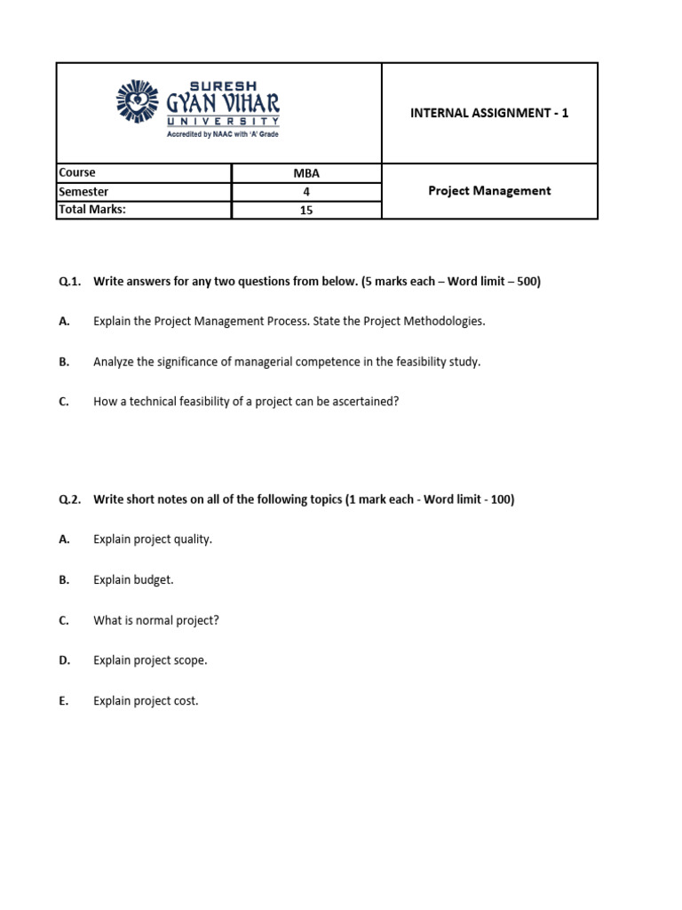 MBA Project Management Internal Assignment | PDF | Business | Art