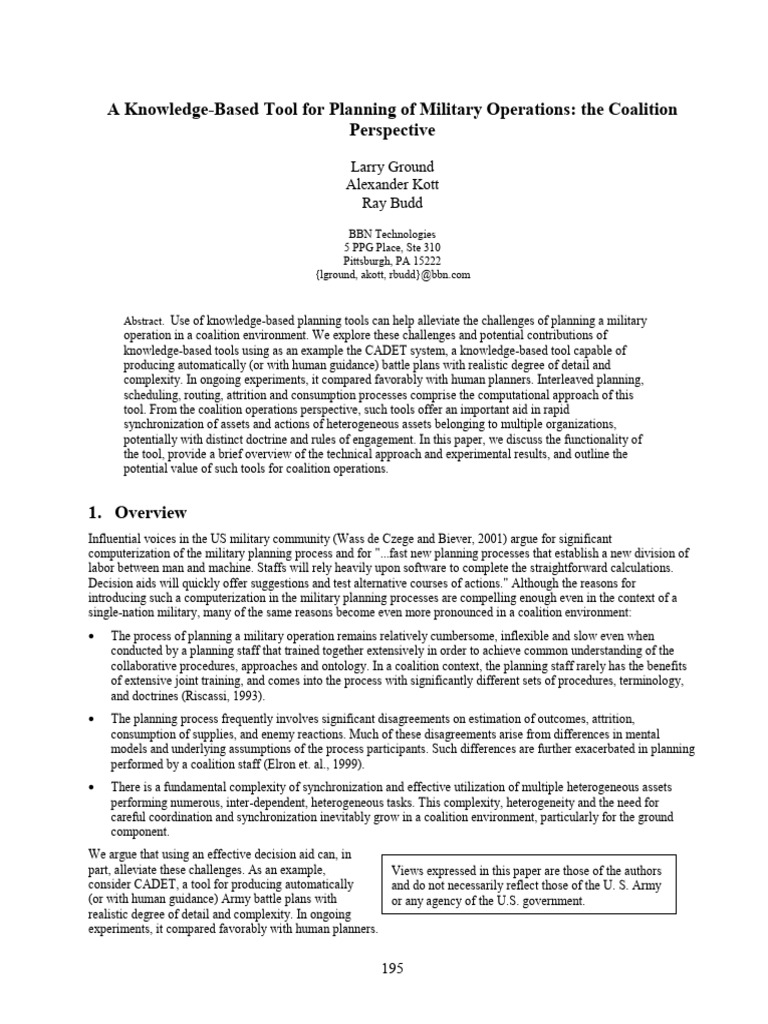 Knowledge-Based Military Planning Tool | PDF | Unmanned Aerial Vehicle