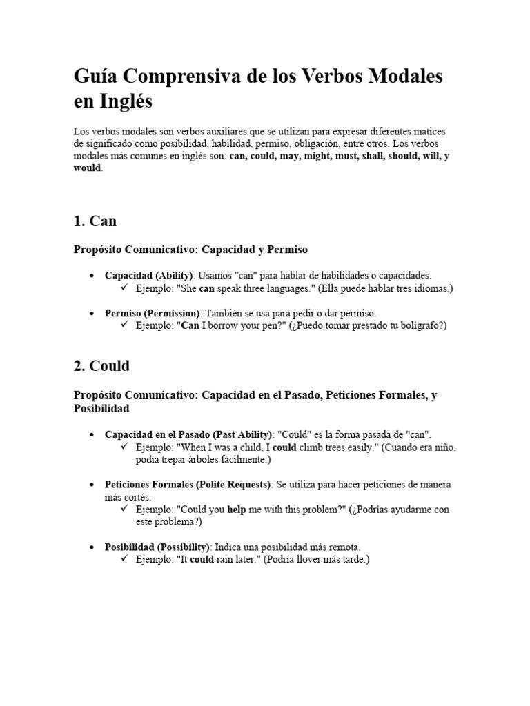 Guía Comprensiva de Los Verbos Modales en Inglés | PDF | Lingüística