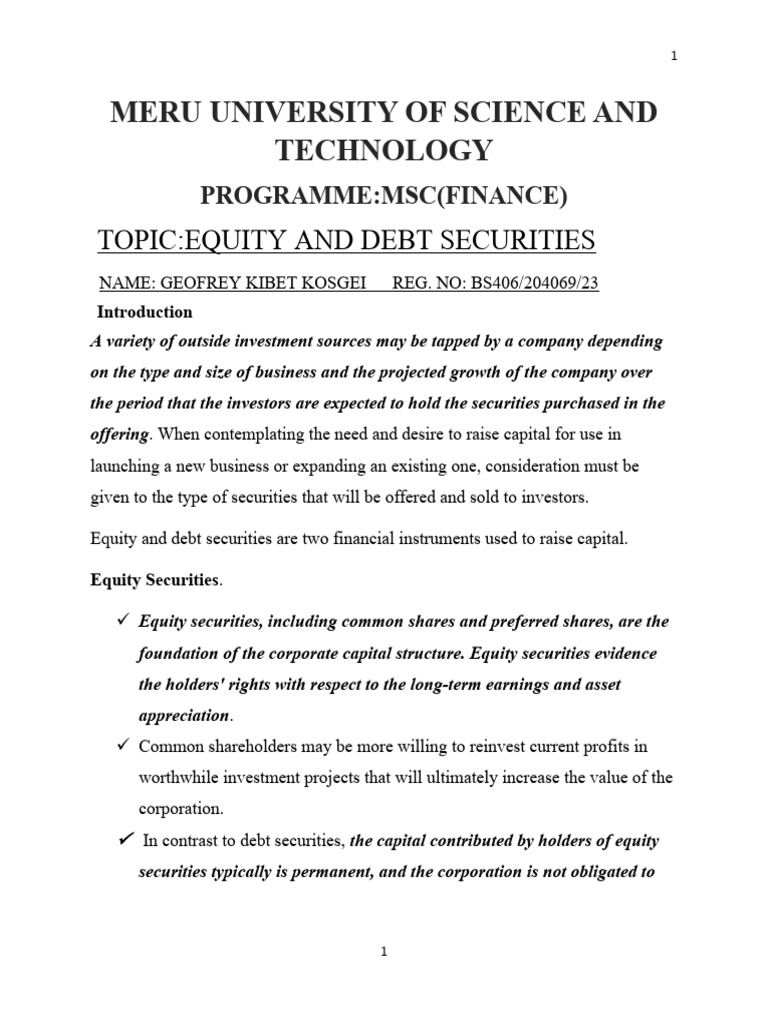Equity and Debt Securities (Presentation) | PDF | Stocks | Preferred Stock