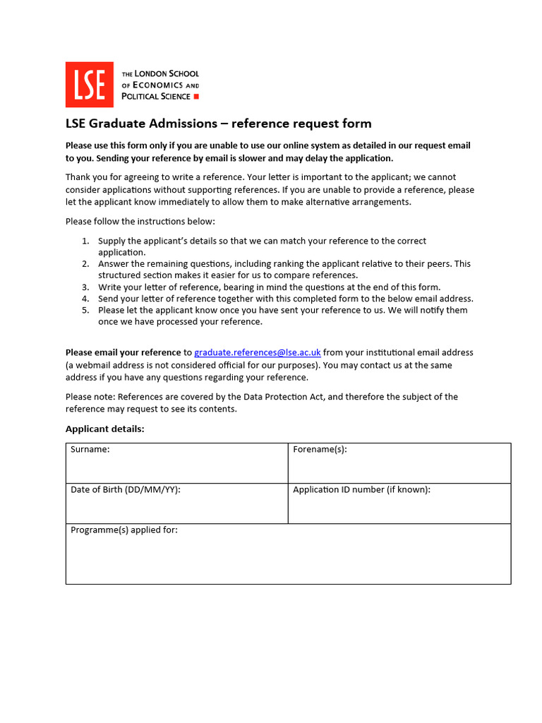 LSE Graduate Reference Request Form | PDF | Experience | Human ...