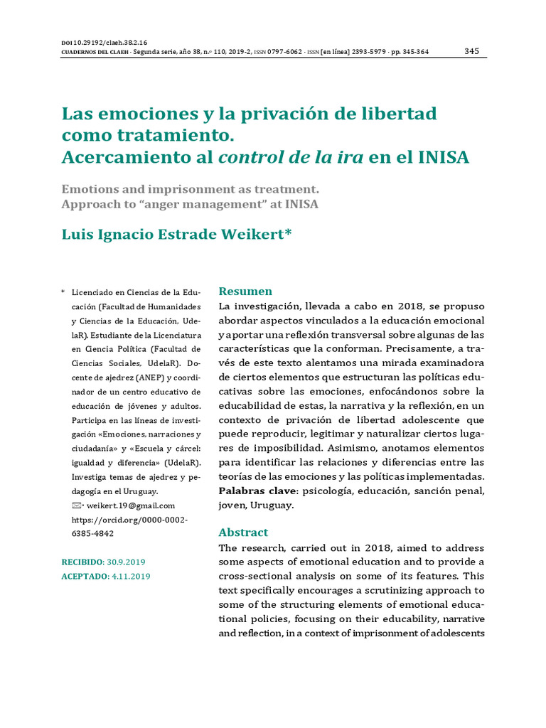 Control de la ira en adolescentes en INISA | PDF | Las emociones | Ira