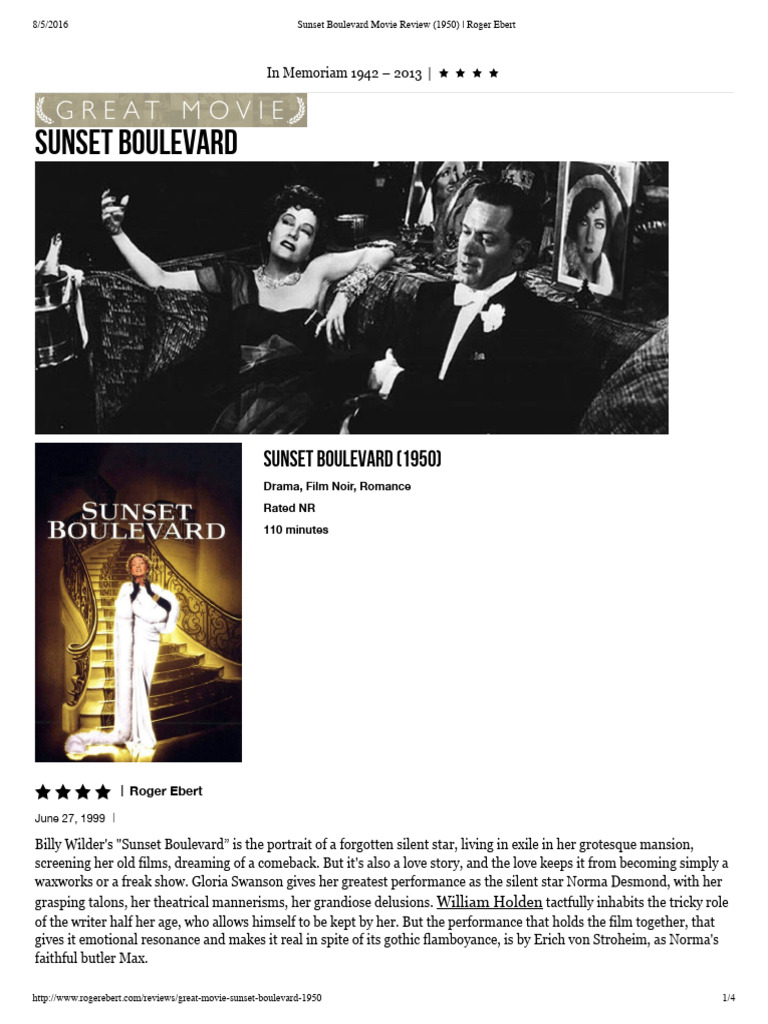 Sunset Boulevard Movie Review (1950) - Roger Ebert | PDF
