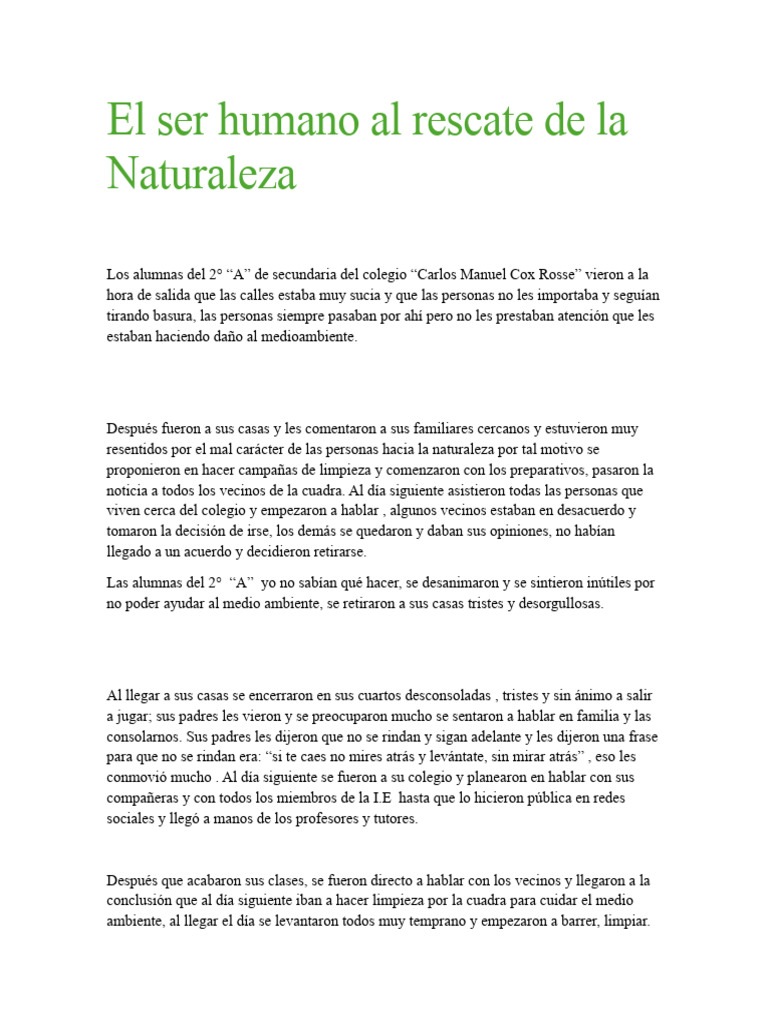 El Ser Humano Al Rescate de La Naturaleza | PDF