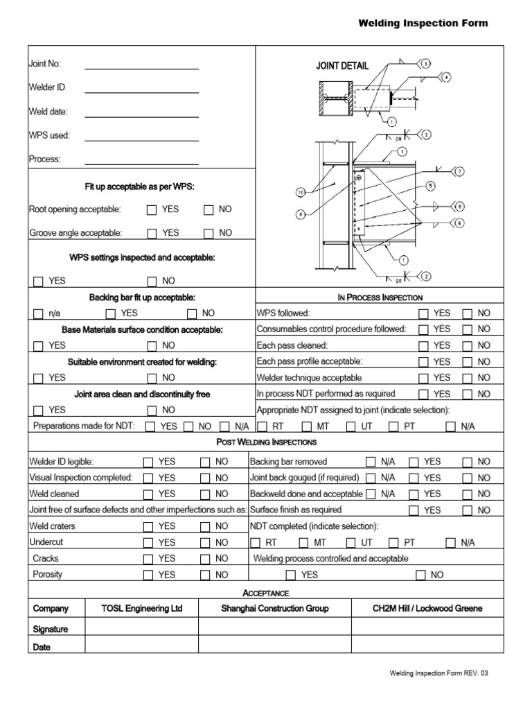 Welding Inspection Form - Rev 03 | PDF | Nondestructive Testing | Welding