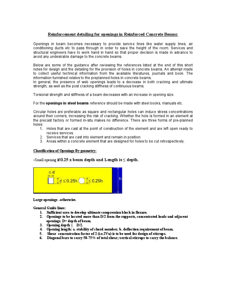 Reinforcement Detailing For Openings in Beams 103 | PDF | Beam ...