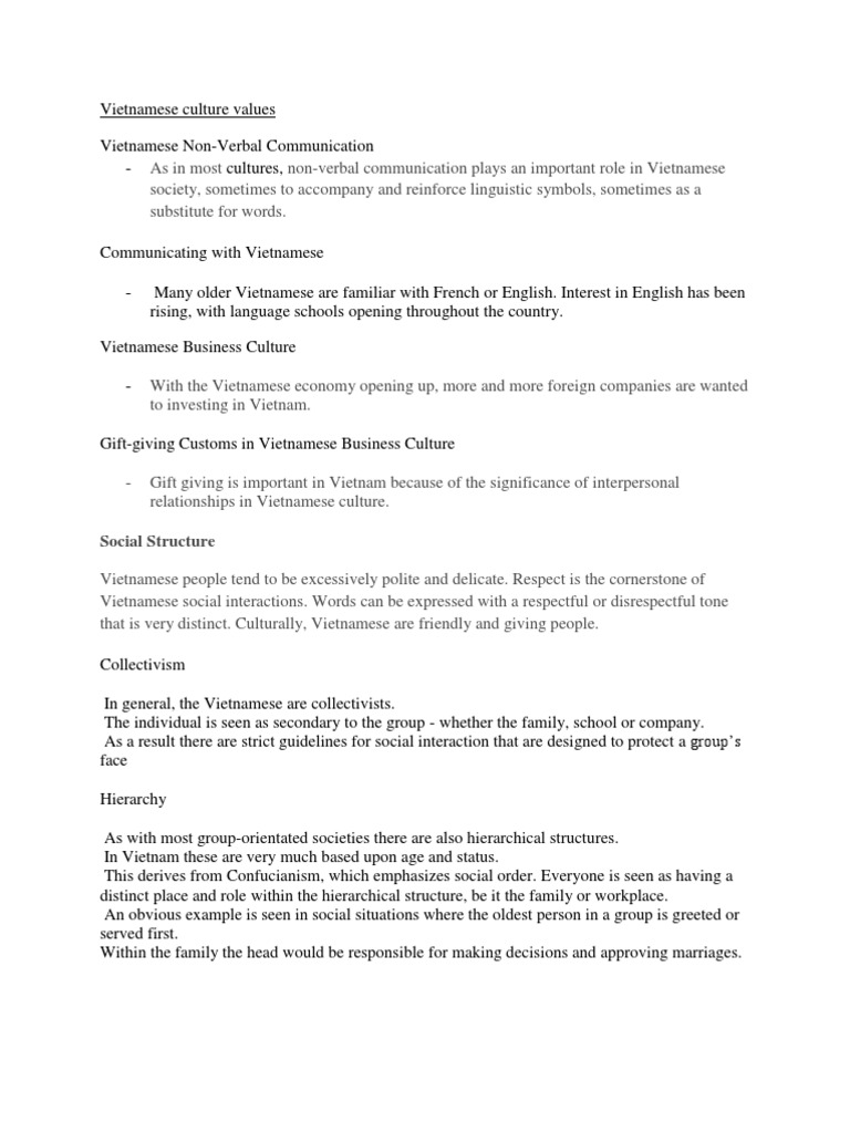 Vietnamese Culture Values | PDF | Collectivism | Vietnam