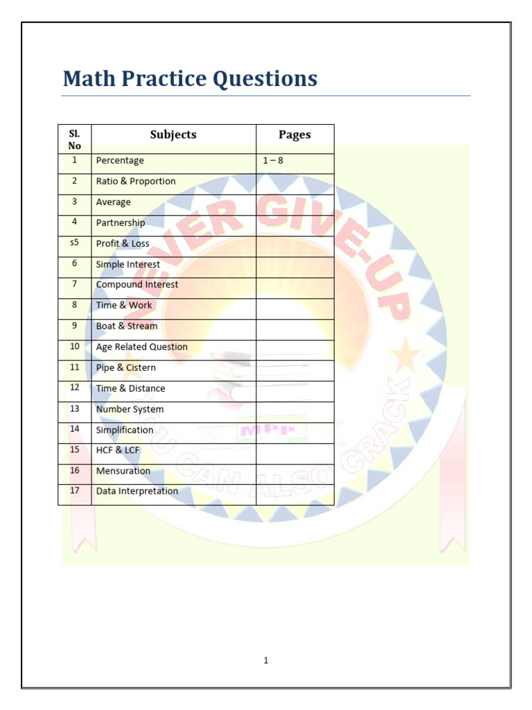 Math Practice: Percentages & Ratios | PDF | Percentage | Rupee