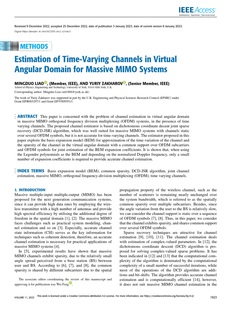 Time-Varying Channel Estimation in MIMO | PDF | Orthogonal Frequency ...