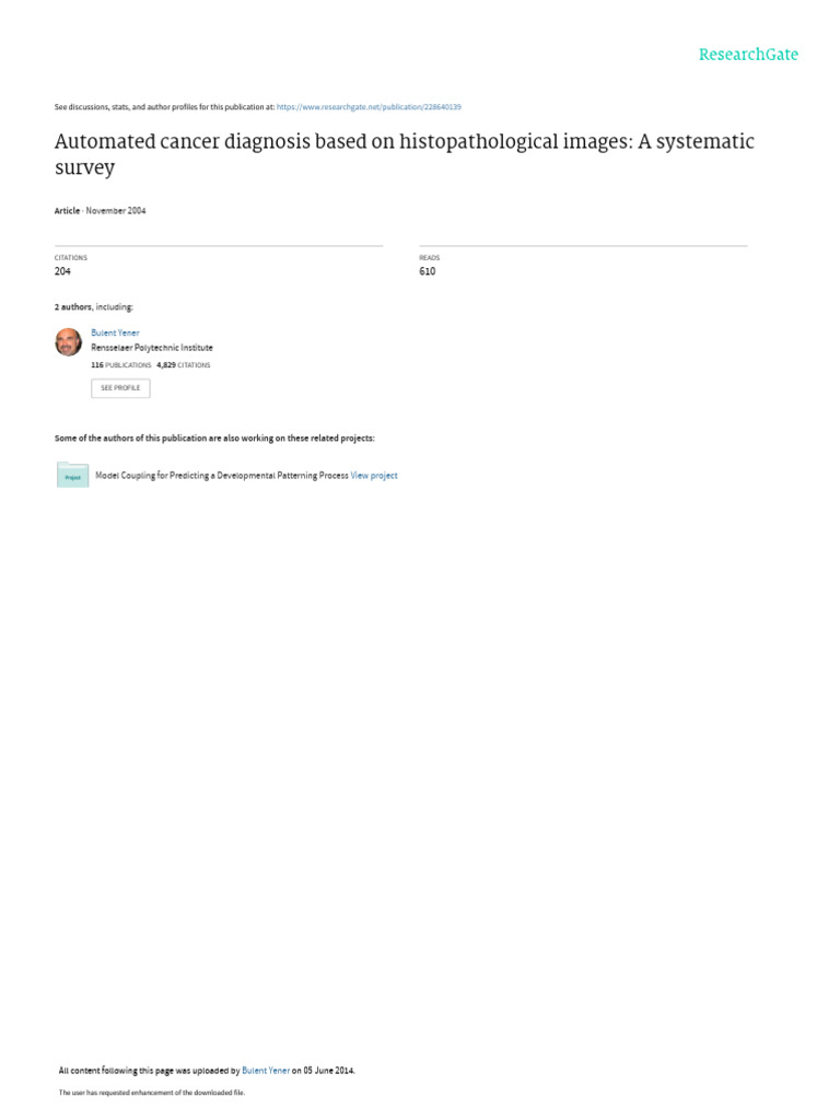 Automated Cancer Diagnosis Based On Histopathologi | PDF | Image ...