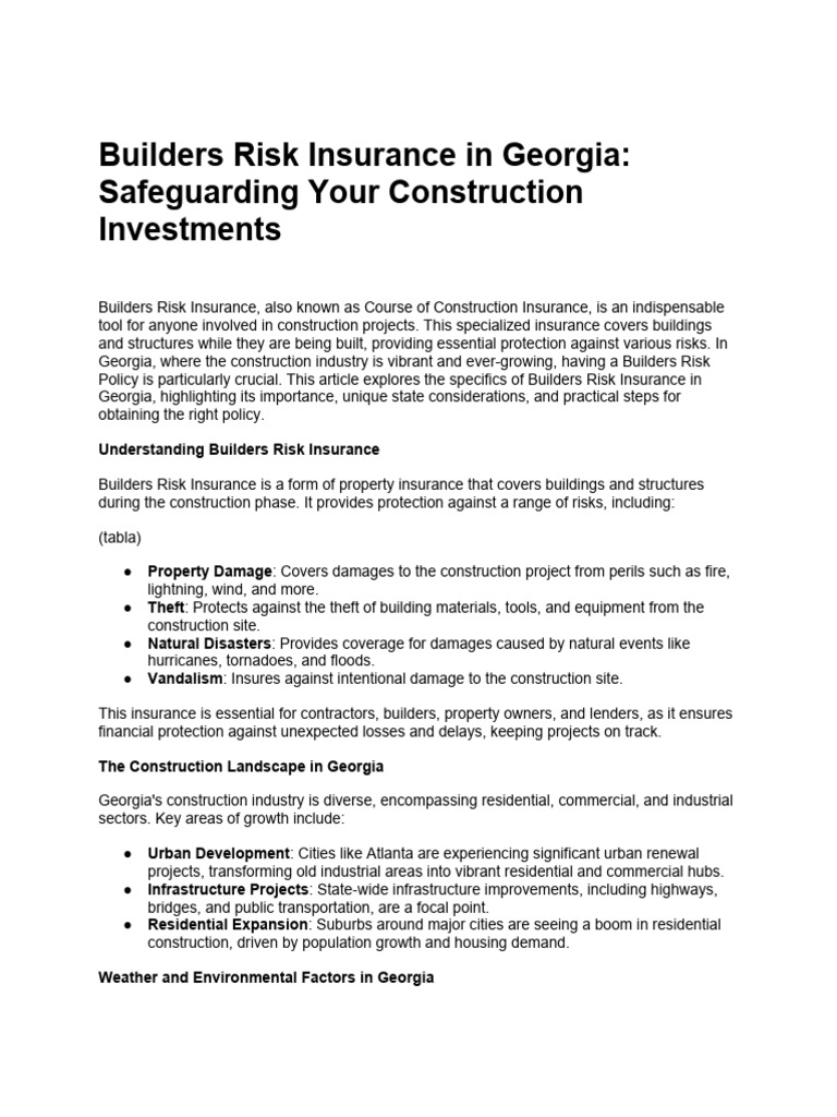 Builders Risk Insurance in Georgia | PDF | Insurance | Risk