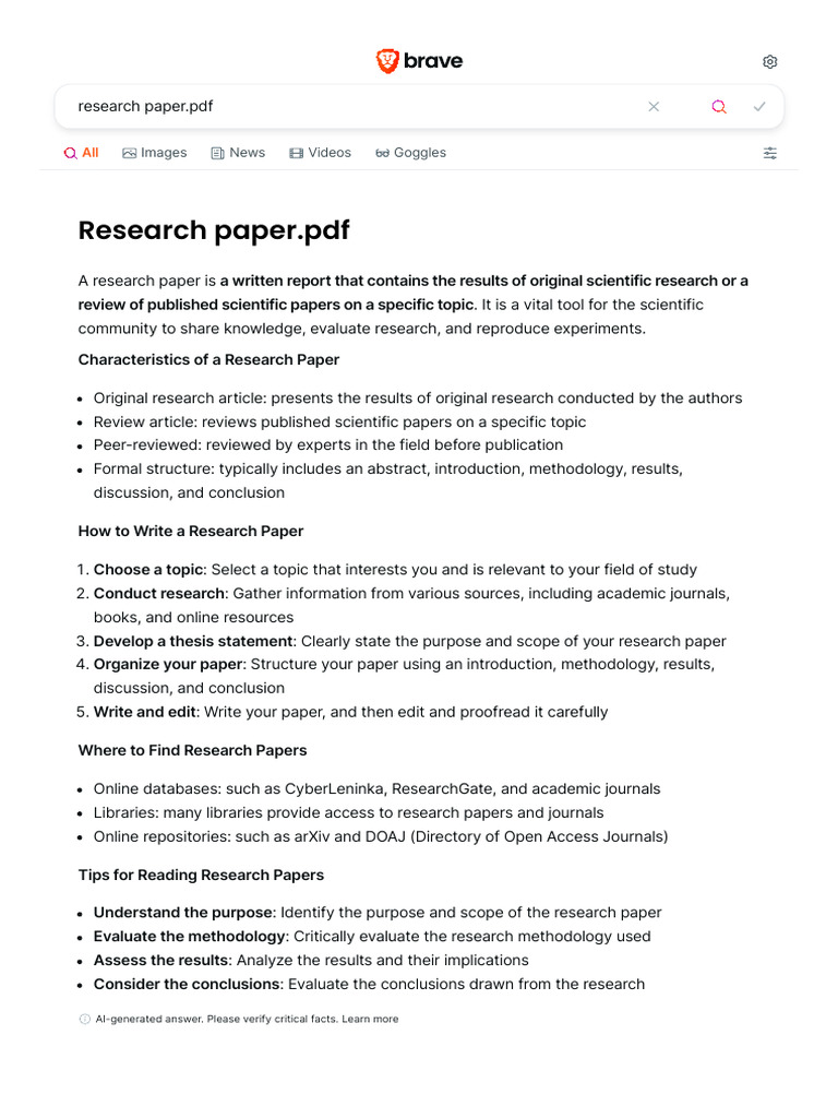 Research Paper - PDF - Brave Search | PDF | Academic Publishing ...