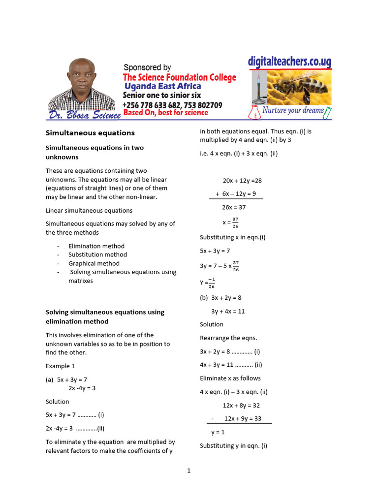 Solving Simultaneous Equations Methods | PDF | Equations | System Of ...