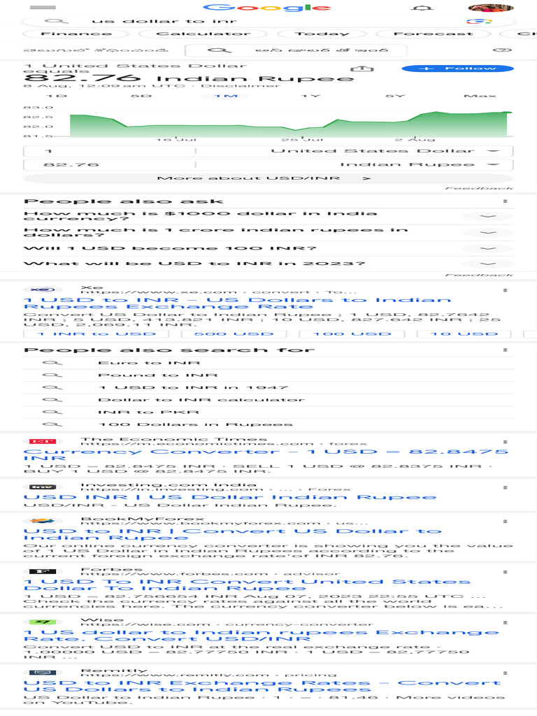 Us Dollar To Inr - Google Search | PDF | United States Dollar | Exchange  Rate