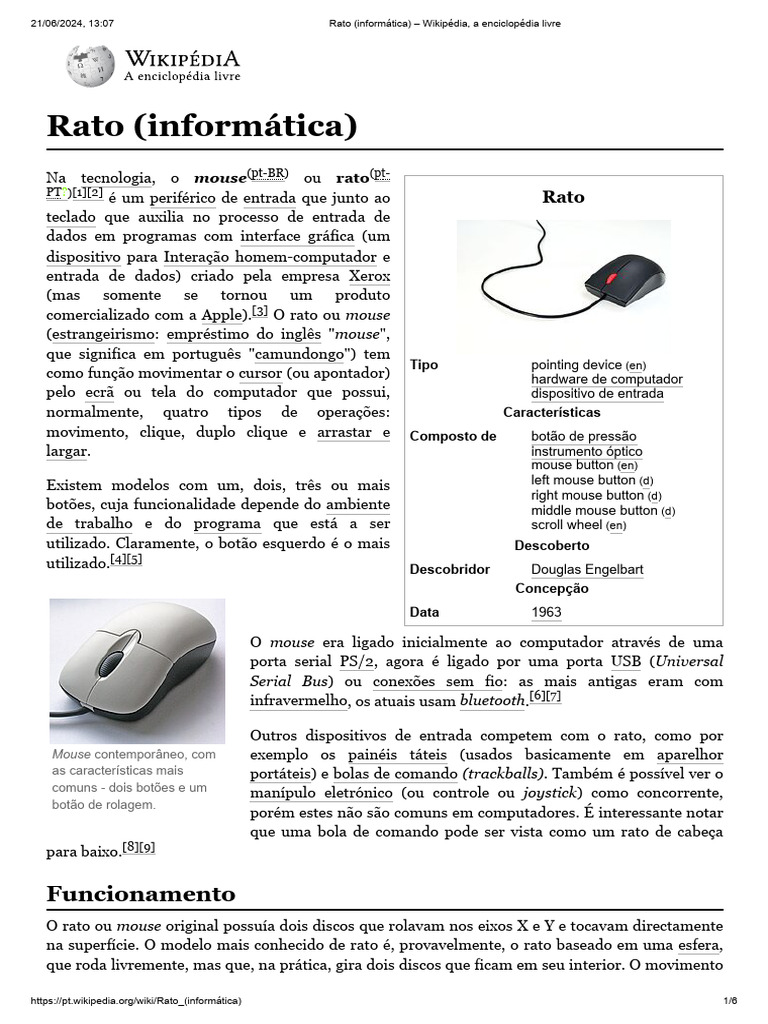 Função e História do Mouse Informático | PDF | Informática | Esboço