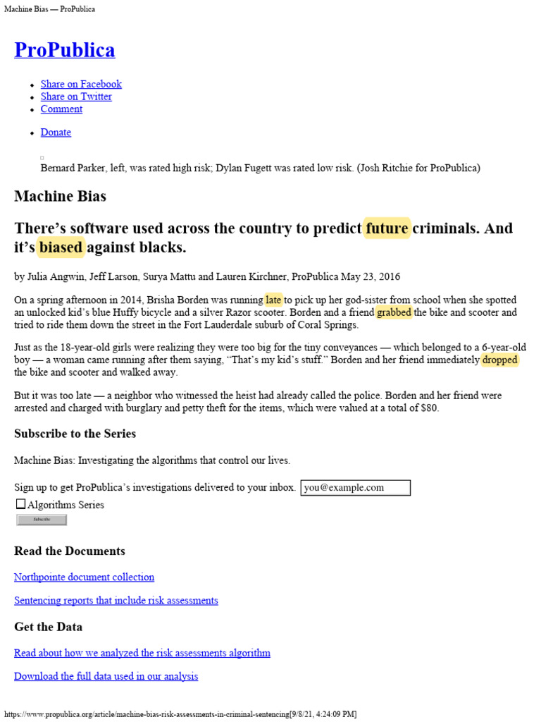 Machine Bias in Criminal Sentencing | PDF | Recidivism | Crimes