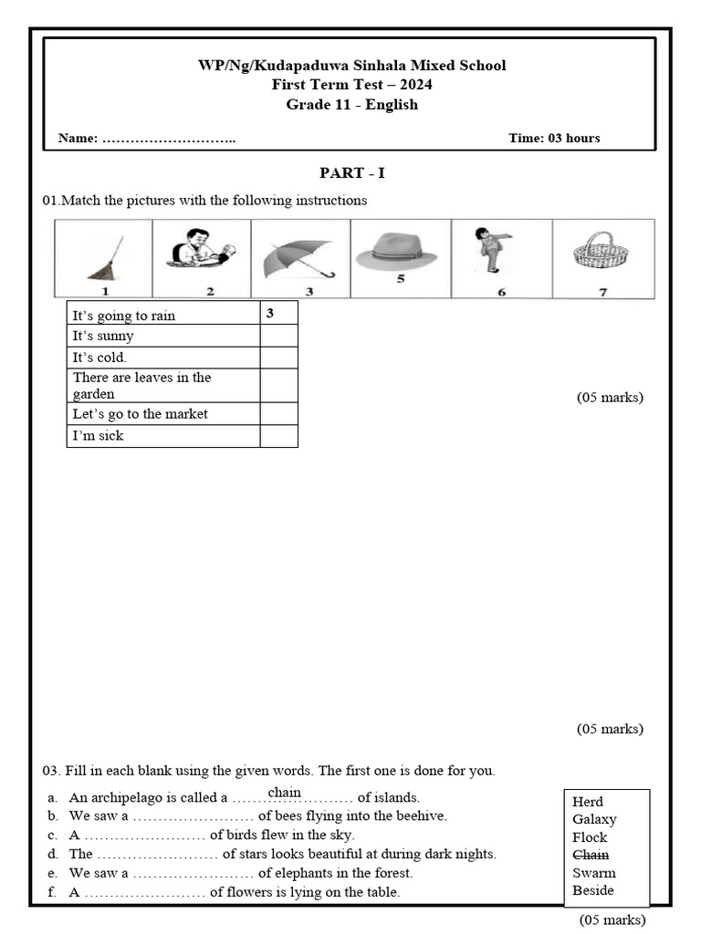 Grade 11 English First Term Test 2024 | PDF | Bat | Zoology
