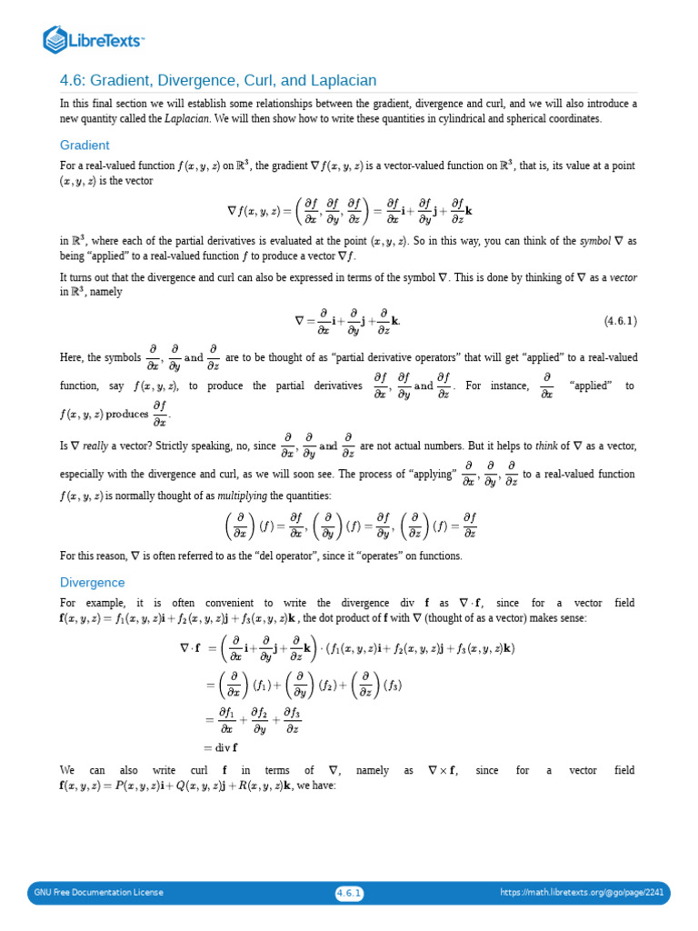 Gradient, Divergence, Curl, and Laplacian | PDF | Coordinate System ...