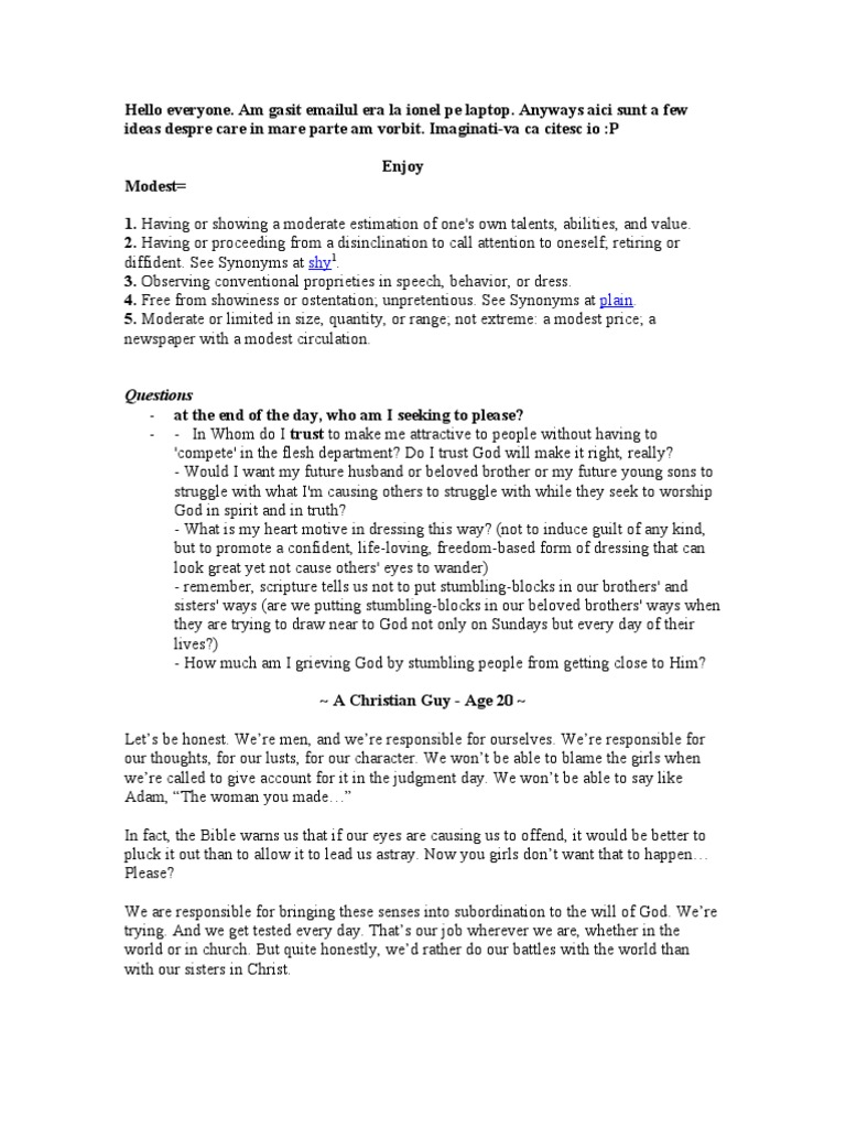 Understanding Christian Modesty Principles | PDF | Modesty | Religious ...
