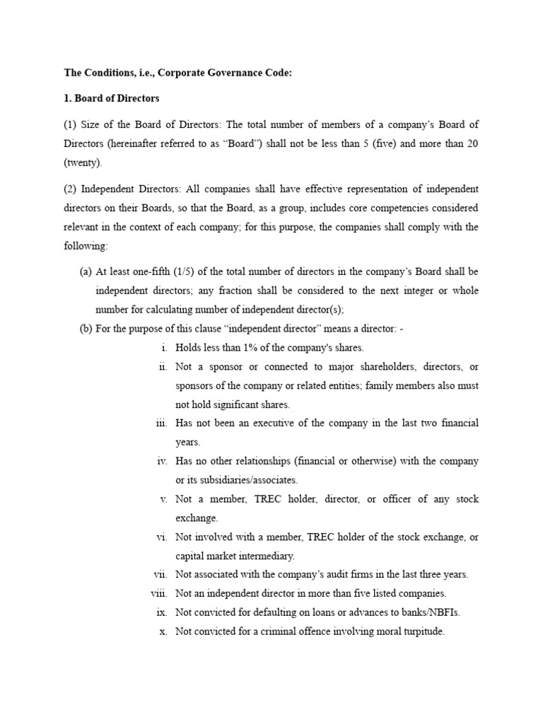 Corporate Governance Code Overview | PDF | Audit Committee | Audit