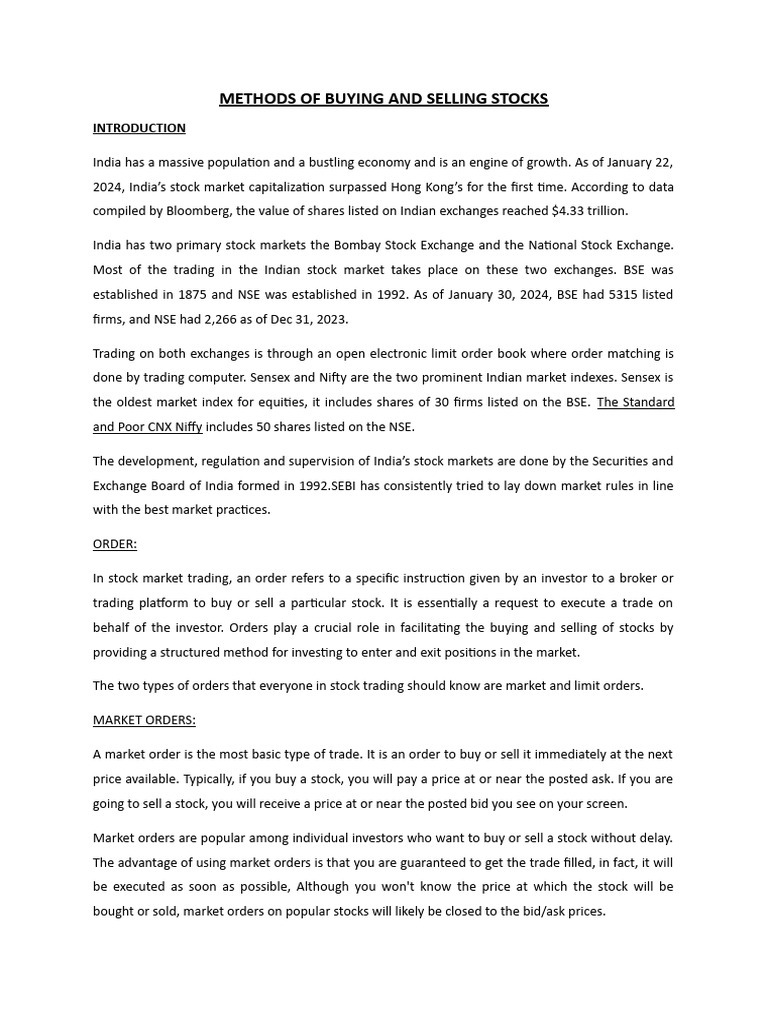 Methods of buying and selling stocks pdf order exchange stocks