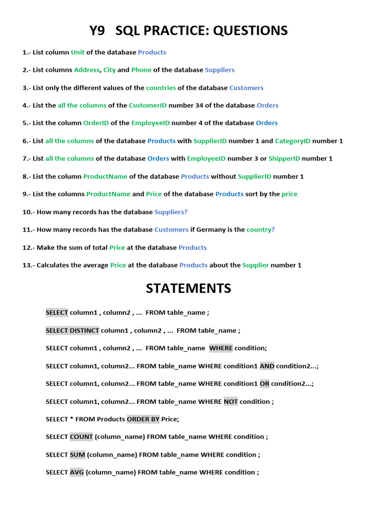 Practice sql y9 pdf databases sql