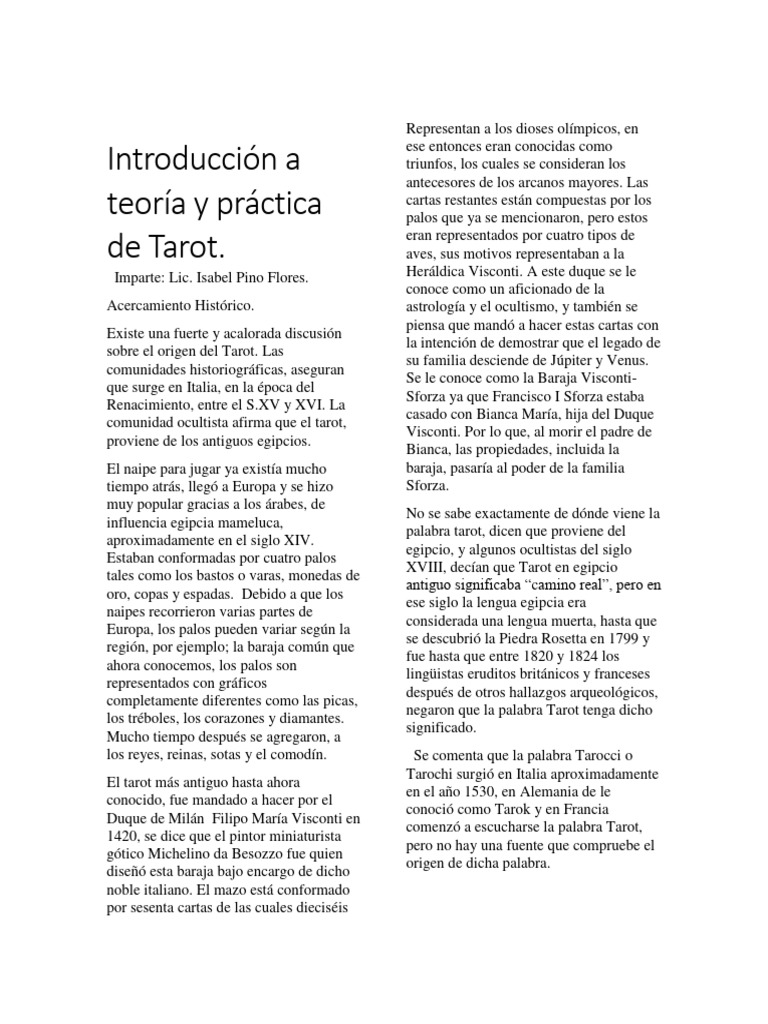 Historia y Arcanos del Tarot | PDF | Tarot | Jugando a las cartas