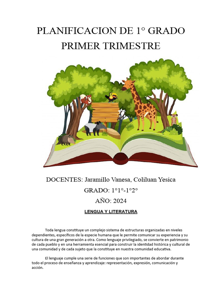 Planificación Lengua 1° Grado 2024 | PDF | Pensamiento | Matemáticas