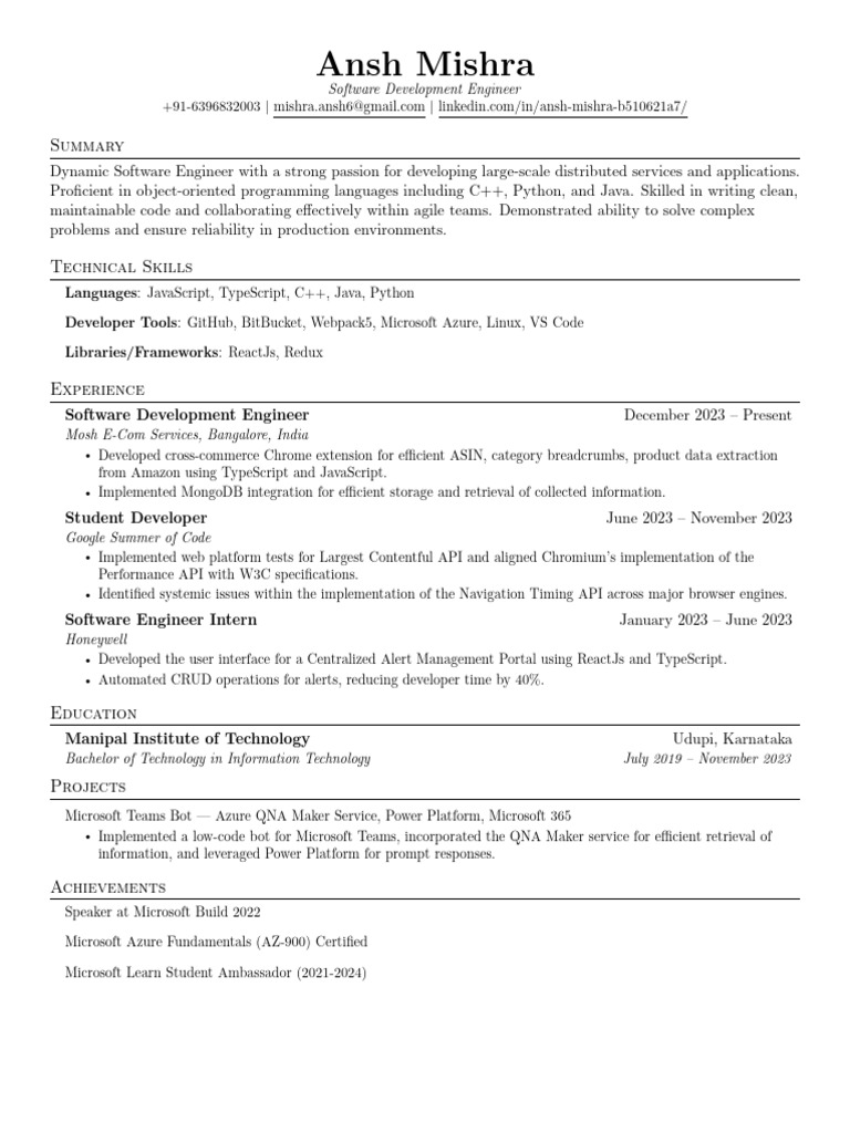 Ansh Mishra: Software Engineer Profile | PDF | Software Development ...