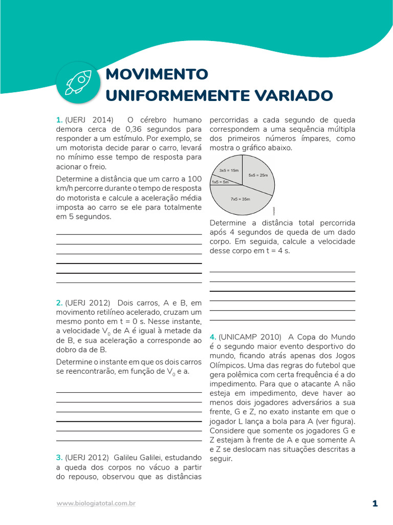 Exercícios sobre Movimento Uniformemente Variado | PDF | Velocidade ...