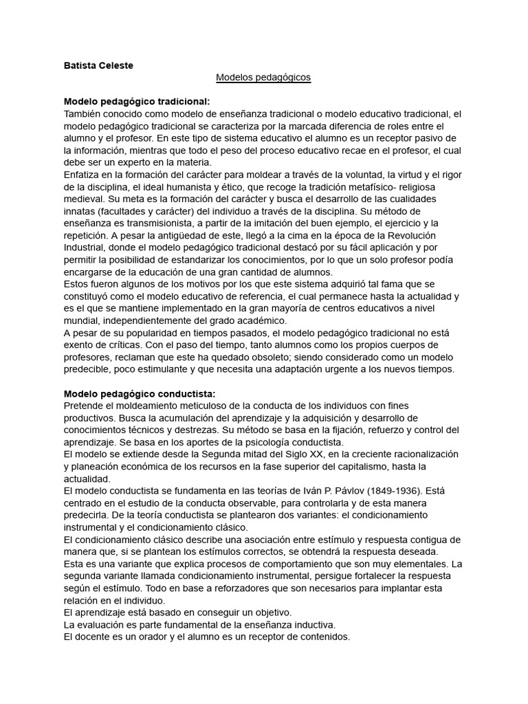 Modelos Pedagógicos | PDF | Aprendizaje | Constructivismo (filosofía de ...