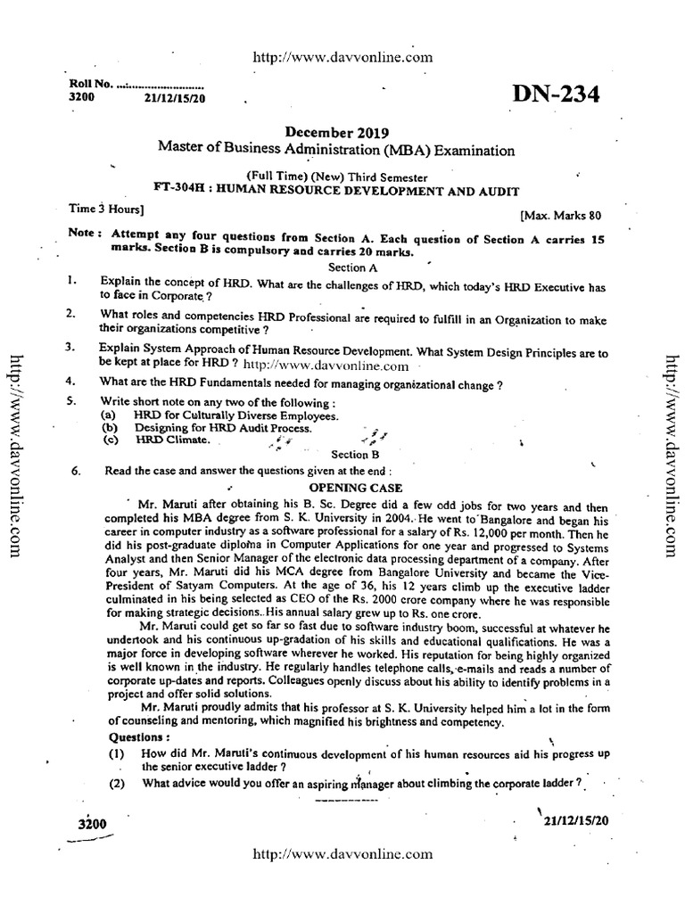 Mba 3 Sem Human Resource Development and Audit DN 234 Dec 2019 | PDF