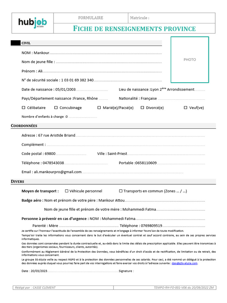 Fiche de Renseignements Province | PDF | Document d'identité | Vie ...