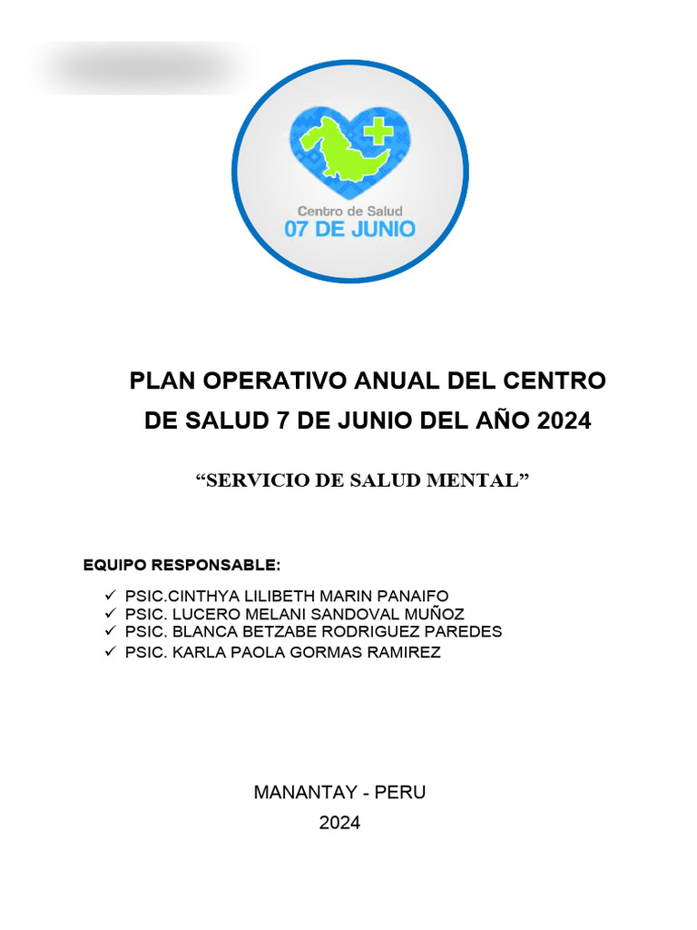 Plan Operativo Anual Salud Mental 2024 | PDF | Salud mental | Depresión ...