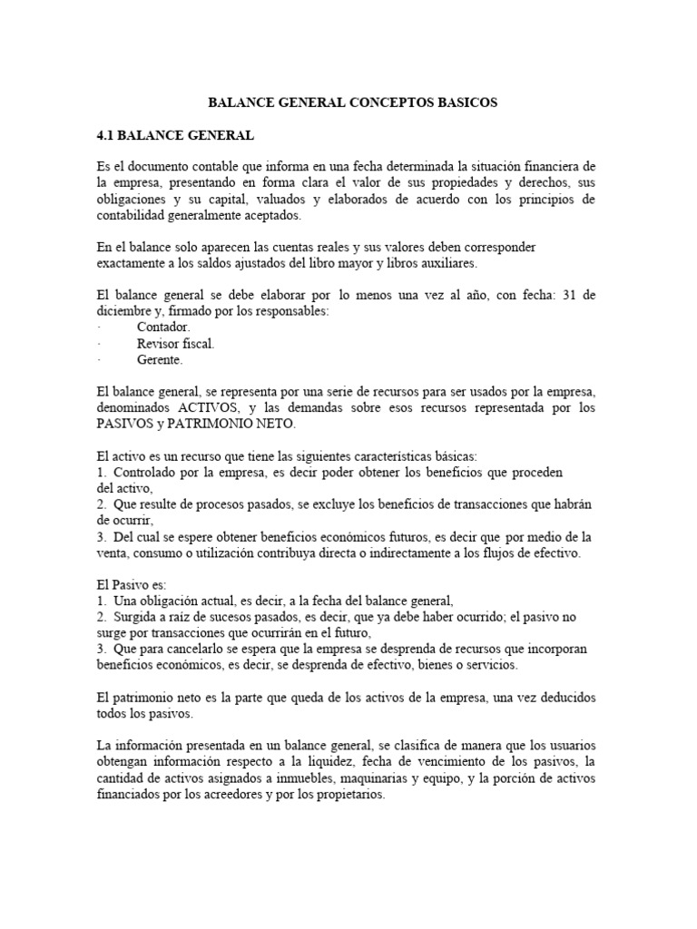 Balance General conceptos básicos | Descargar gratis PDF | Hoja de ...
